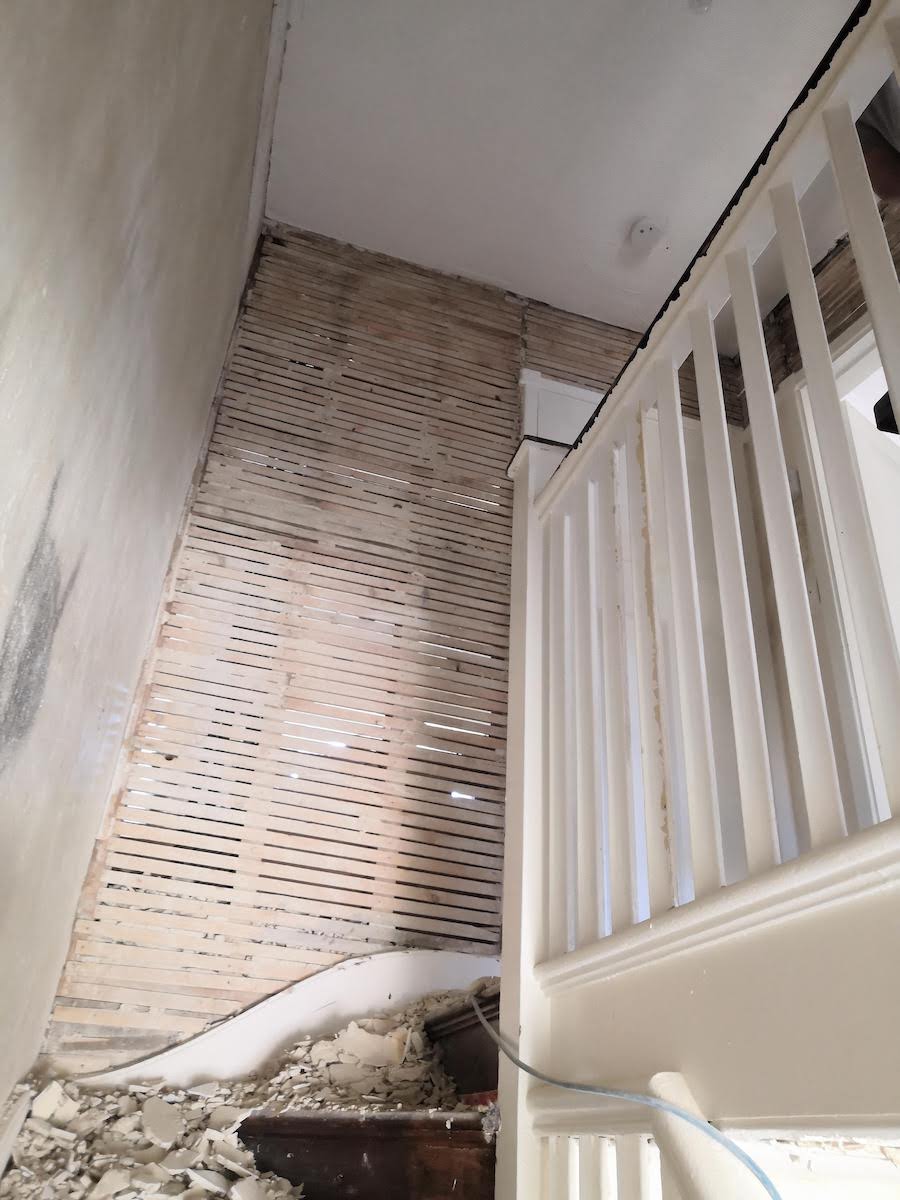 Removing lath and plaster landing