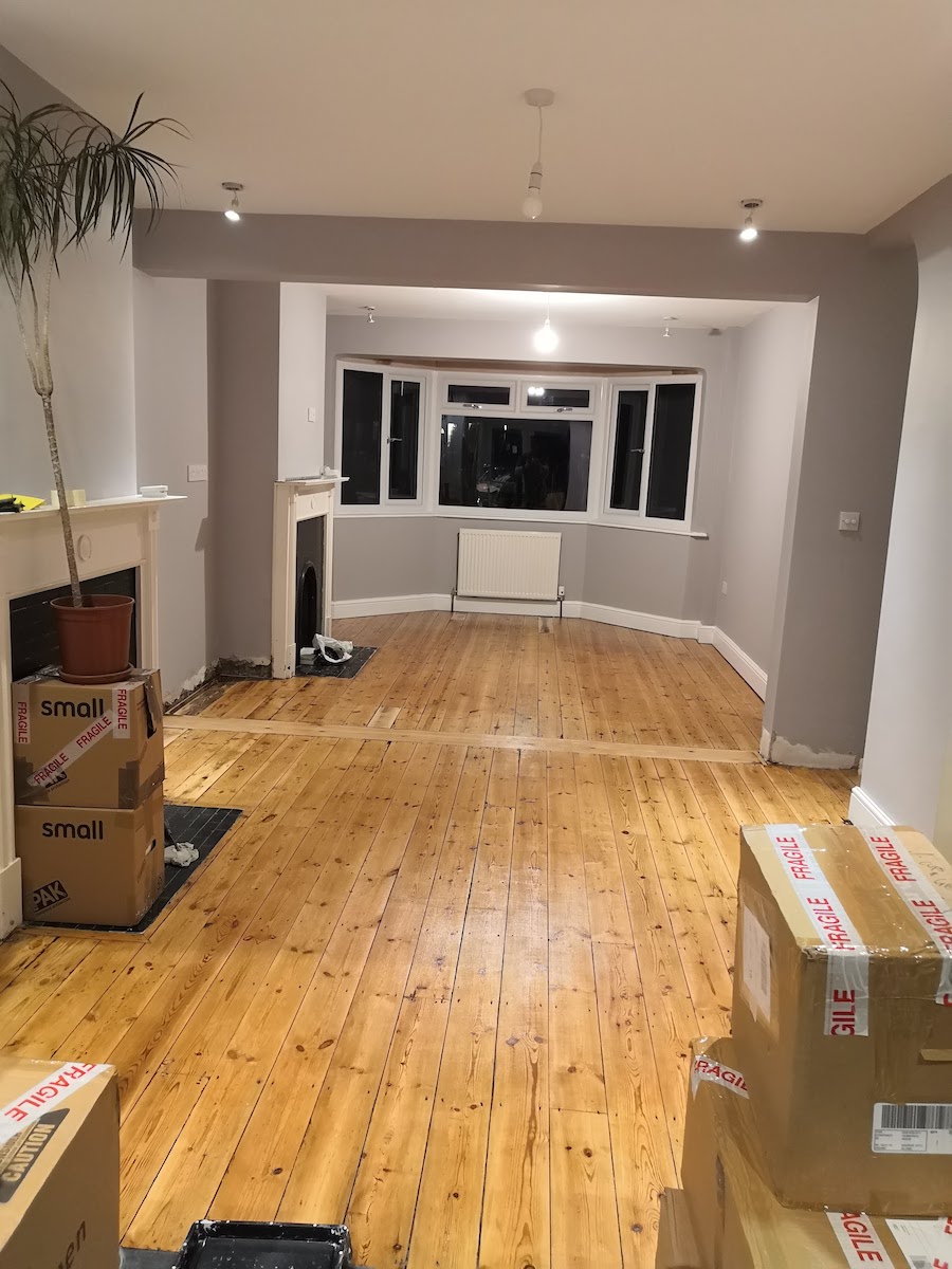 Wooden floor sanded and treated